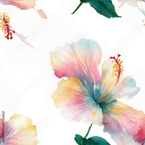 Watercolor hibiscus illustration with gentle, dreamy look