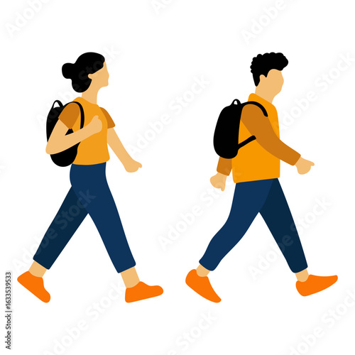 People Walking with Backpacks Illustration