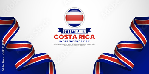 Costa rica independence day banner background 15 september design element with waving ribbon flag