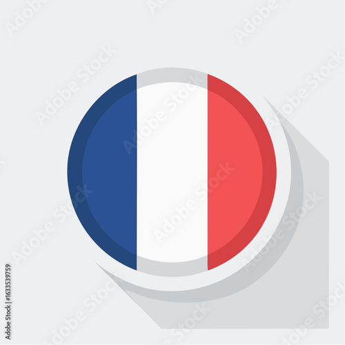 Glossy circular France flag icon designed for branding campaigns, posters, and cross-cultural promotional materials
