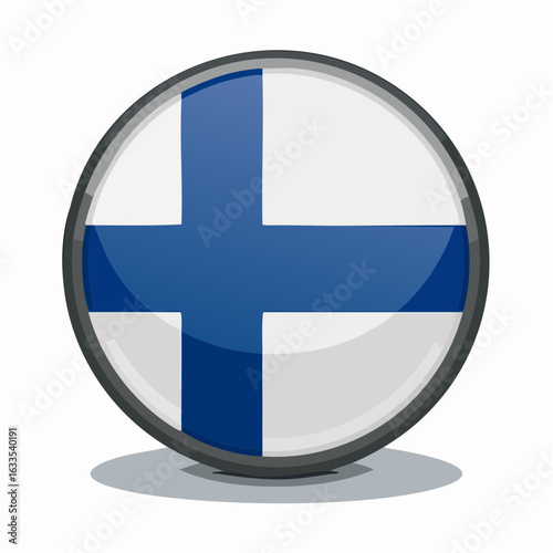 Circular Finland flag badge featuring the blue Nordic cross with a soft halo, ideal for travel promos, cultural events, and educational resources about Finland
