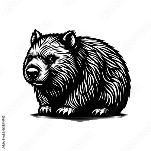 Stylized Black and White Wombat Illustration.