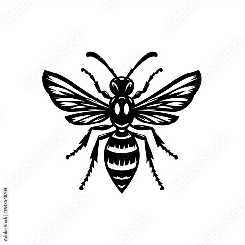 Stylized Black and White Wasp Illustration.