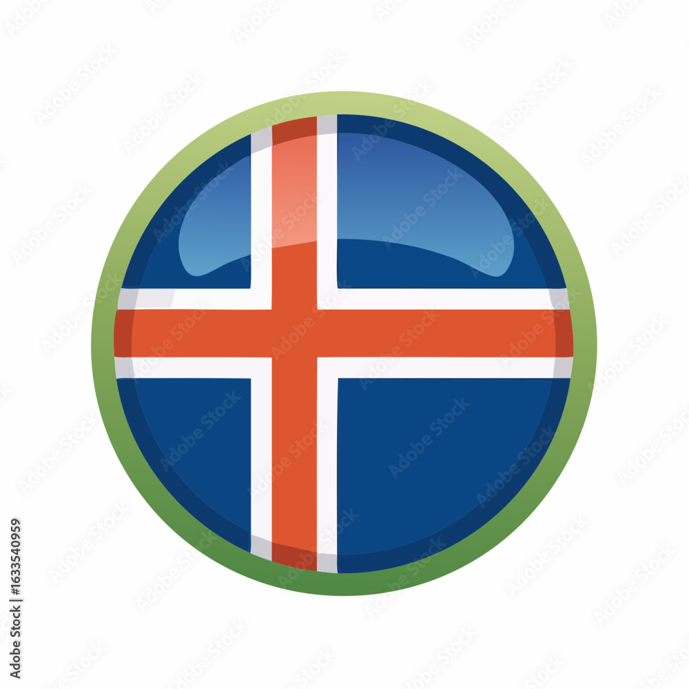 Fototapeta premium Polished circular Iceland flag icon designed for branding collateral, posters, and cross-cultural outreach visuals 
