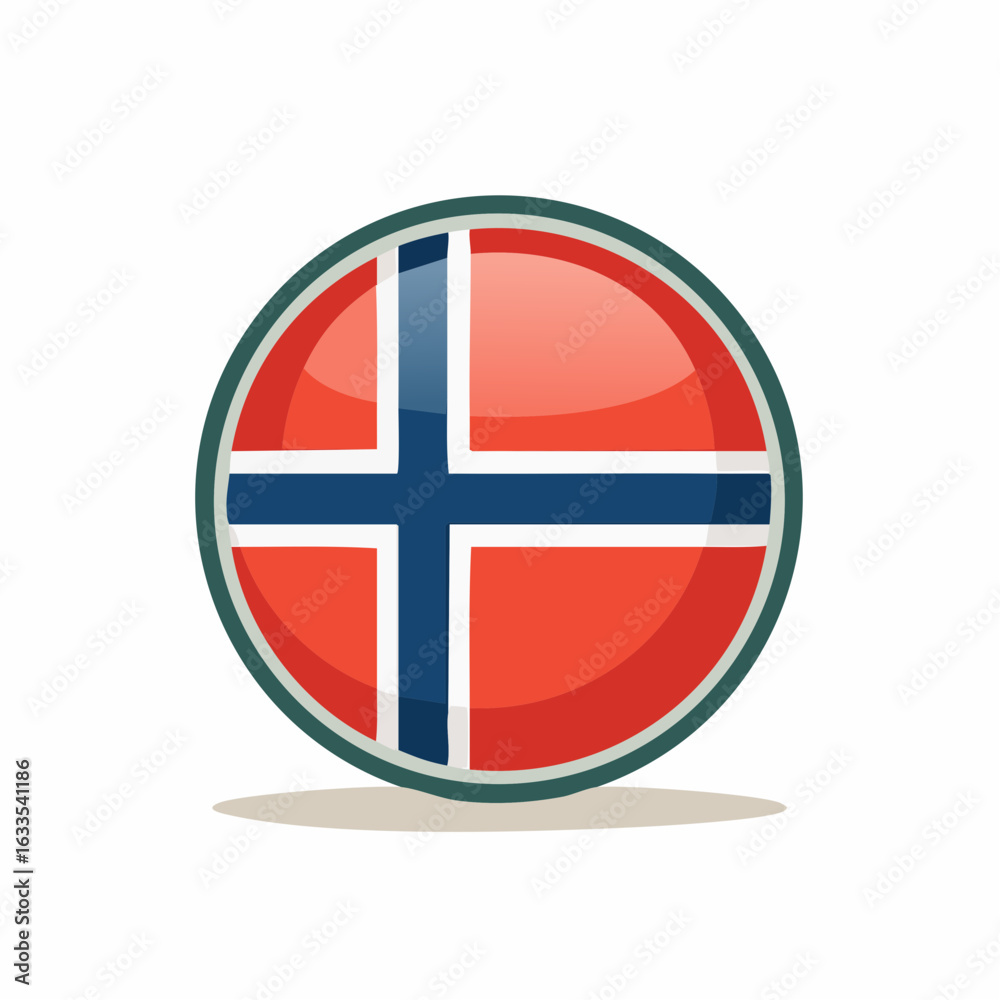 Obraz premium Sleek round Norway flag badge suitable for newsletters, conferences, and branding visuals celebrating Norwegian culture
