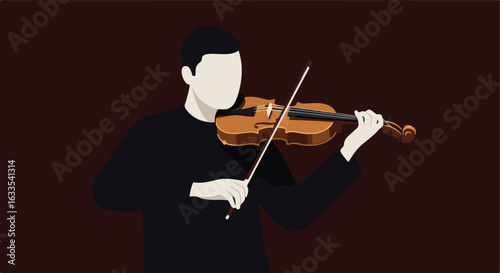 Faceless man in black playing a violin against a dark brown background
