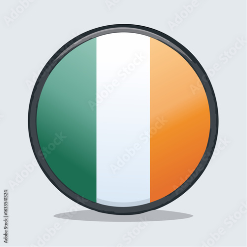 Polished circular Ireland flag icon designed for branding collateral, posters, and cross-cultural outreach visuals

