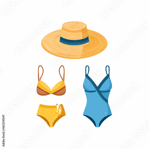 Playful circular swimsuit bundle graphic designed for e-commerce, promotional banners, and seasonal fashion visuals
