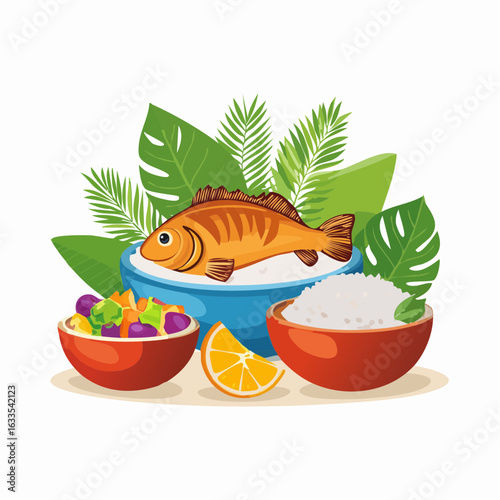 Bright circular plate scene showcasing a vibrant fruit spread, designed for food magazines, promotional posters, and healthy eating campaigns
