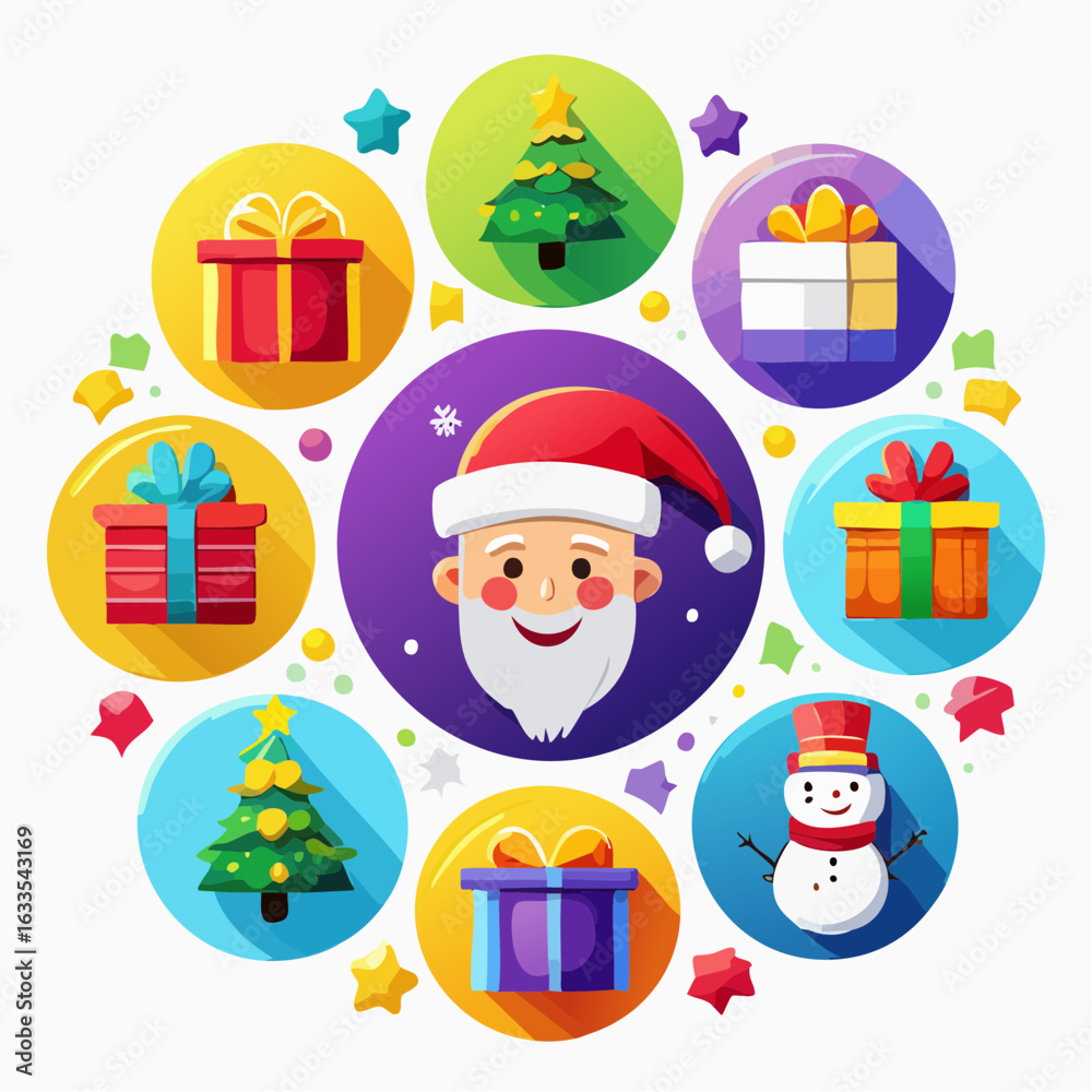 Fototapeta premium Playful round montage of wrapped presents with ribbons, perfect for seasonal catalogs, e-commerce banners, and family-focused marketing materials 