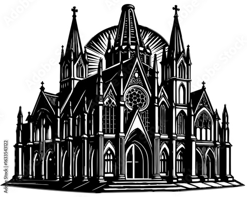 Ancient Gothic Cathedral with Stained Glass & Stone Carvings