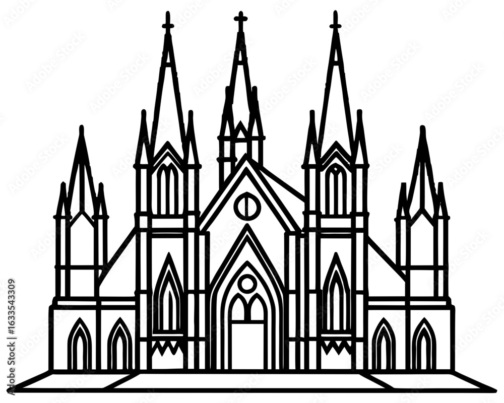 Fototapeta premium Ancient Gothic Cathedral with Stained Glass & Stone Carvings