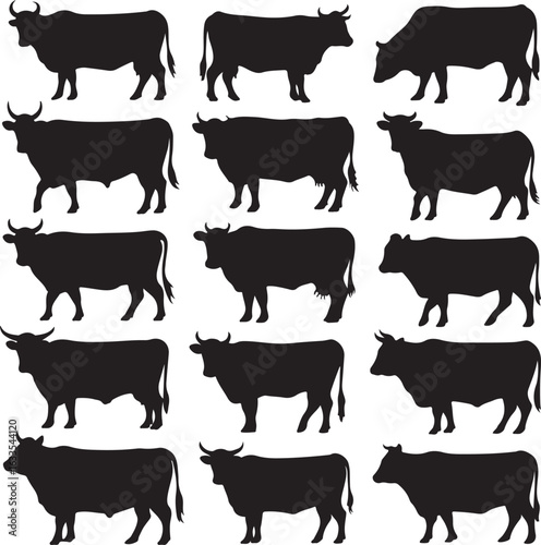 Cow Silhouette Vector | Farm Animal Clipart  Dairy Cow Silhouette | Rustic Farm Design  Standing Cow Silhouette | Livestock Animal Art