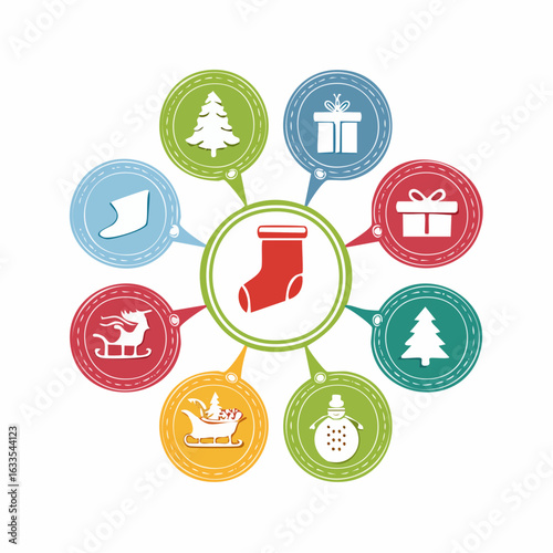 A vibrant circular set of gift-themed coins featuring festive icons, perfect for holiday loyalty programs, rewards apps, and seasonal marketing collateral
