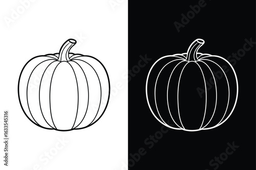 Pumpkin Linear Icon with Reflection. October Harvest Symbol in Line Style