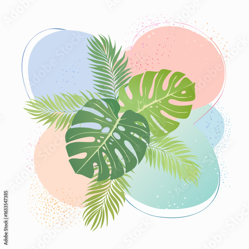 Playful circular composition of colorful leaves and shapes suitable for youth-oriented brands, social campaigns, and product launches
