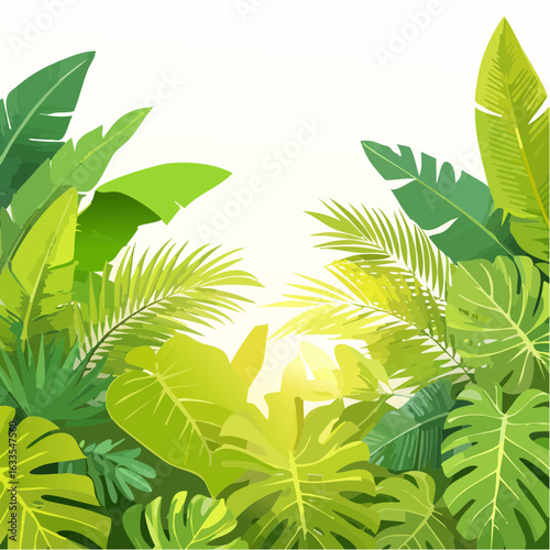 A bold round leafy border featuring large monstera and palm fronds, perfect for tropical-themed campaigns, magazine layouts, and eco-friendly product packaging
