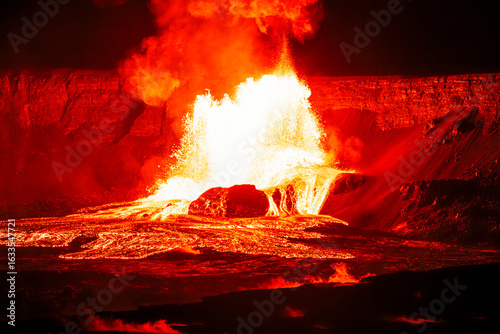 Lava fountains erupt from Halemaʻumaʻu crater during Episode 24 of Kīlauea Volcano's eruption on June 4, 2025, in Hawaiʻi Volcanoes National Park, Big Island, Hawaii.