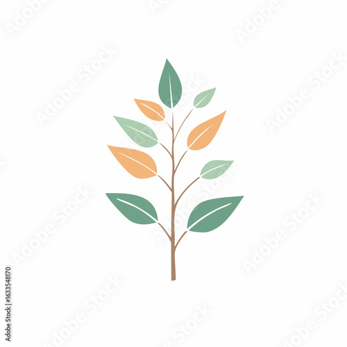 A modern round illustration of a young plant stem with colorful leaves, perfect for sustainability reports, product pages, and corporate branding
