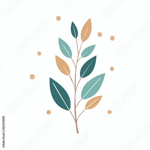 A minimalist circular motif featuring a delicate sprout with alternating green and orange leaves, ideal for eco brands, starter campaigns, and clean branding

