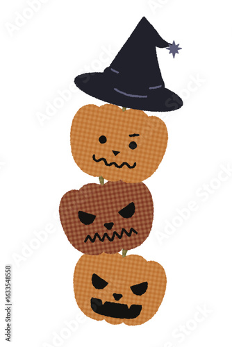 チェック柄ジャック・オー・ランタン｜Halloween Pumpkin Illustration	
