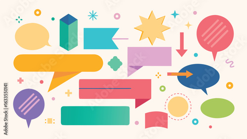 A collection of pop banners with diverse shapes and bright colors, designed to attract attention and enhance visual appeal..eps