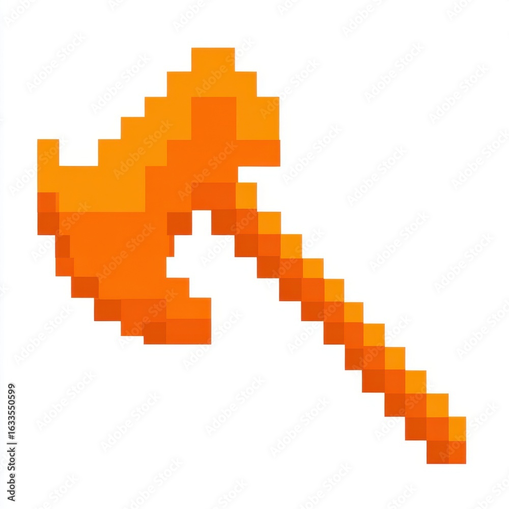 Fototapeta premium Orange Pixel Art Axe on White Background