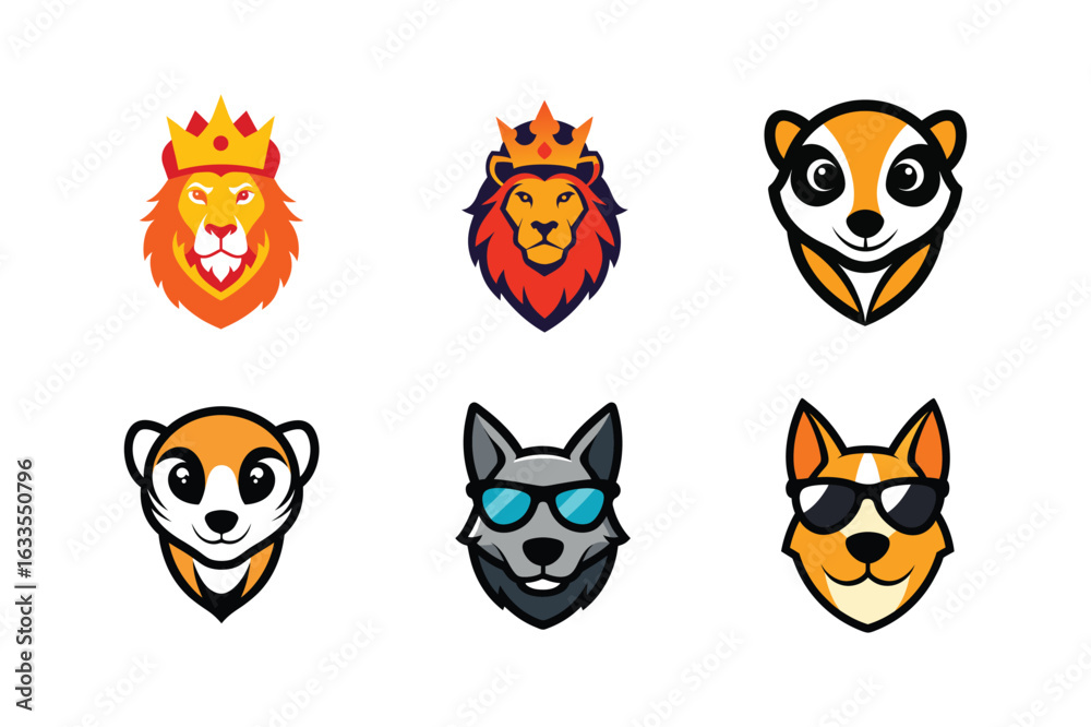 Obraz premium Roaring wild animal head logo icons in emblematic form Color Vector illustration