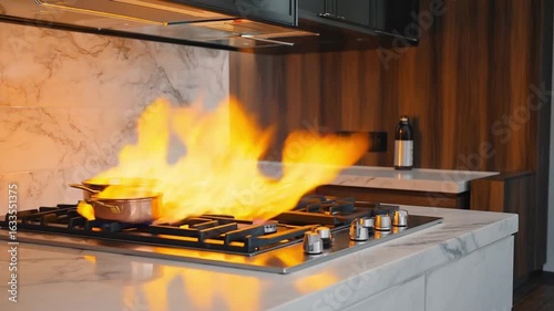 Kitchen Engulfed in Flames During Fire Emergency