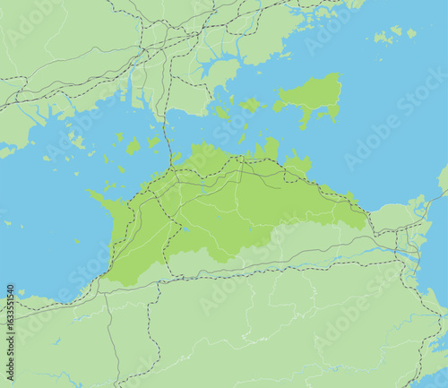 日本の香川県と隣接する都道府県を含む、緑色のシンプルなロードマップ