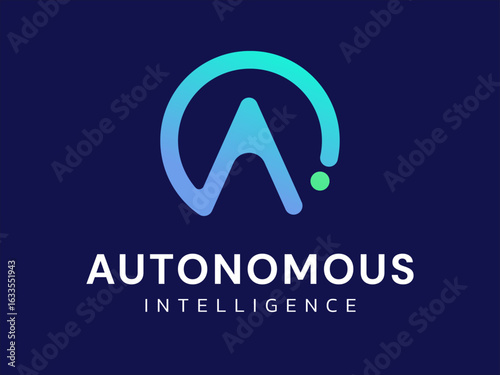 Autonomous Vehicle Intelligence with letter A Car Steering Wheel shape technology logo vector design concept. Autonomous Technology logo for ui, identity, advance technology, automobile industry, car.