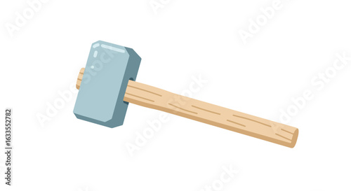 Light blue mallet with a wooden handle is angled on a white background