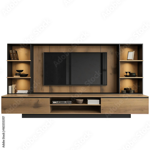 modern living room cabinet with TV and shelves