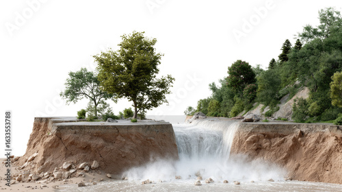 Waterfalls and Trees: A captivating shot of a miniature landscape, showcasing a majestic waterfall cascading over a cliff, with verdant trees and vegetation flourishing nearby.