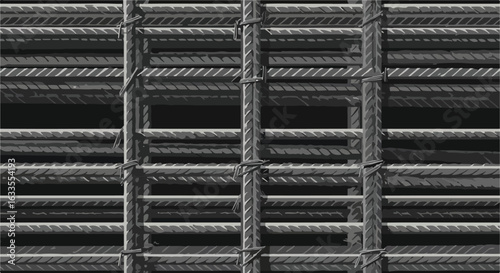 Grayscale rebar grid with wire ties