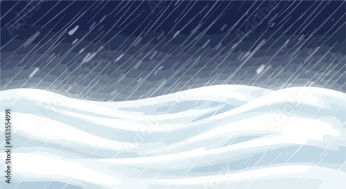 Snowdrifts form under a heavy, icy rain
