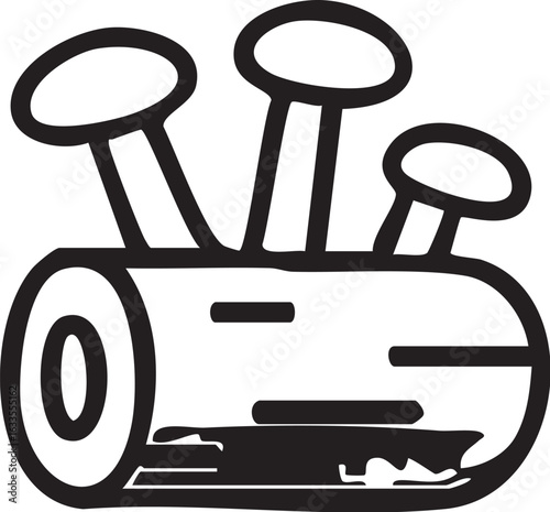 Minimalist Line Art Icon of Mushrooms Growing on a Log.