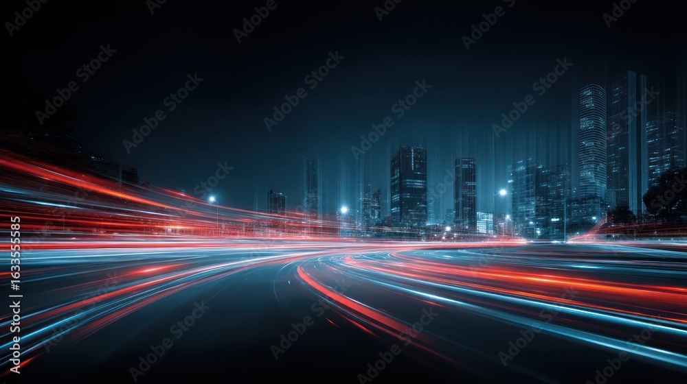 Obraz premium City street at night with light trails