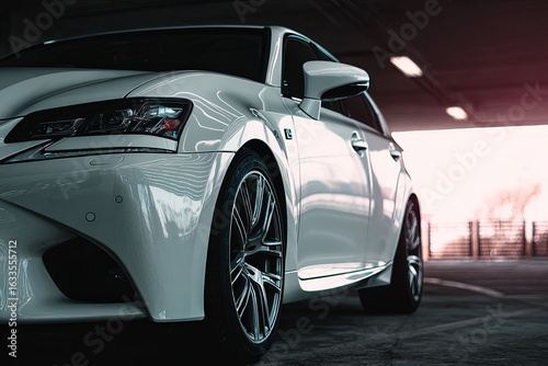 Sleek white car in a parking garage