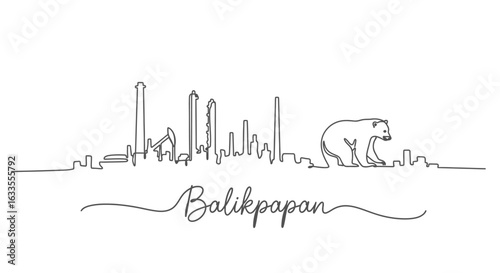 Balikpapan Skyline Bear with Industry, and Line Art.
