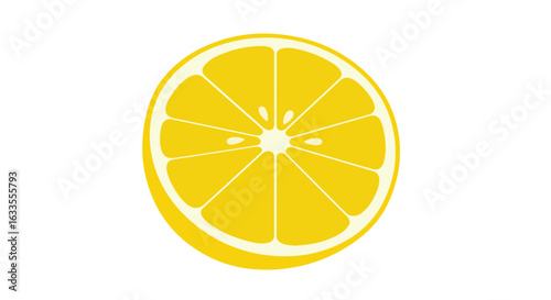A bright yellow half-cut lemon with white pith on a white background