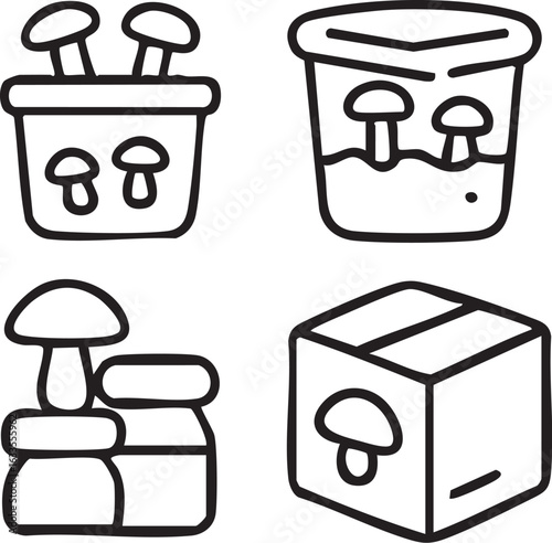 Mushroom Growing and Packaging Illustrations.