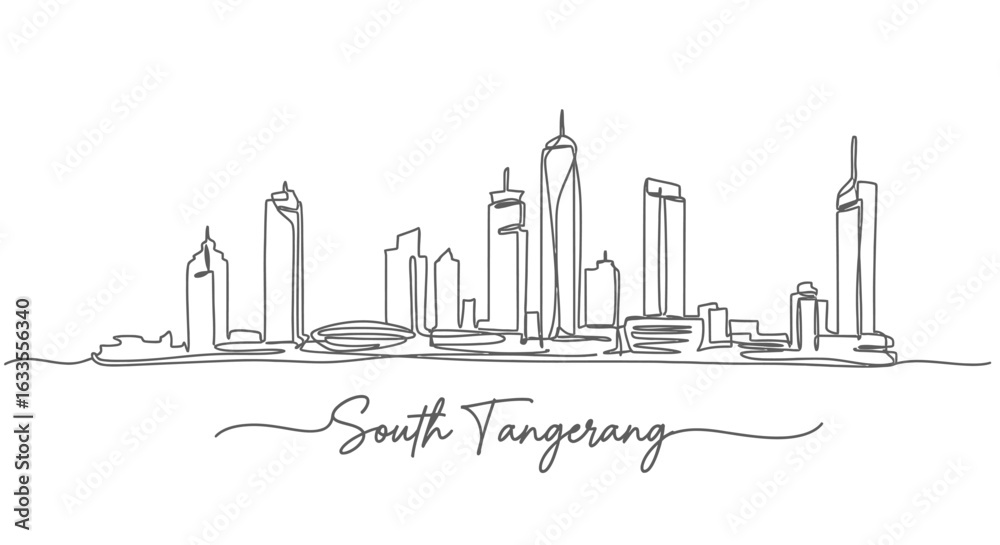 Obraz premium South Tangerang Line Art with Skyline, and Indonesia.