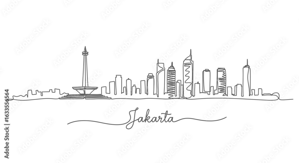 Fototapeta premium Jakarta Skyline with Indonesia Minimalist drawing.