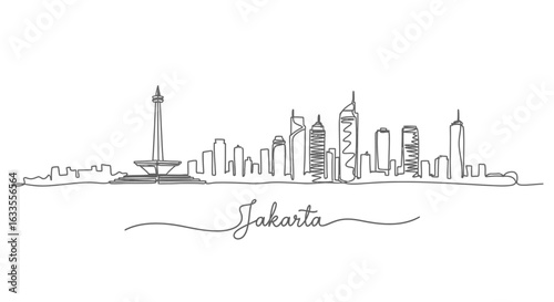 Jakarta Skyline with Indonesia Minimalist drawing.