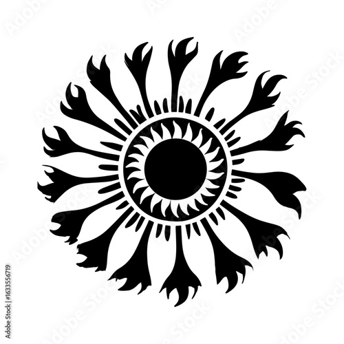 sun and flower,abstract sun vector illustration on white background.stylized vector sun with flame-like rays in tribal design.Nature logo, contemporary, sunset, summer concept Vector illustration.