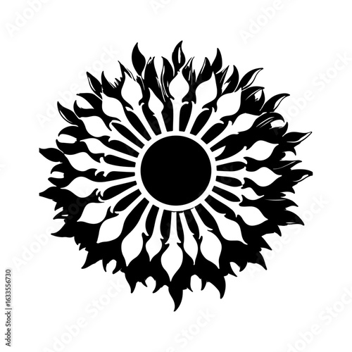 sun and flower,abstract sun vector illustration on white background.stylized vector sun with flame-like rays in tribal design.Nature logo, contemporary, sunset, summer concept Vector illustration.