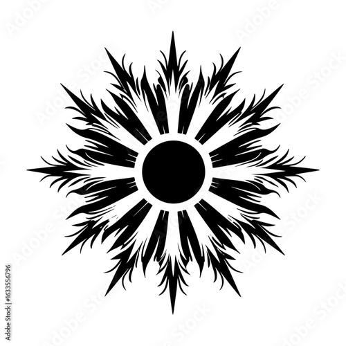 sun and flower,abstract sun vector illustration on white background.stylized vector sun with flame-like rays in tribal design.Nature logo, contemporary, sunset, summer concept Vector illustration.
