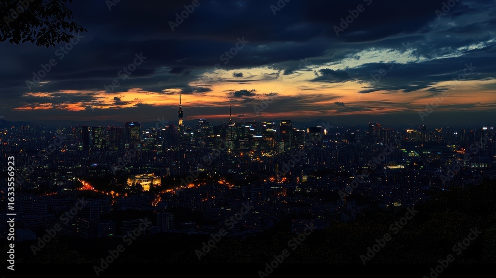 Obraz premium Night city panorama, twilight hues