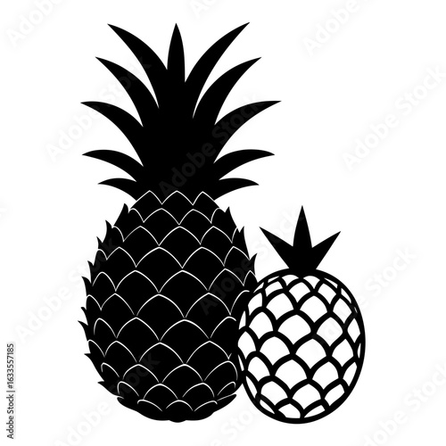 pineapple fruit and pineapple vector black silhouette with white background